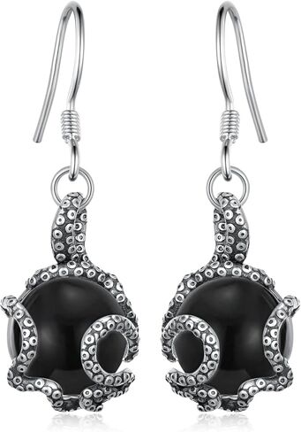 Octopus Earrings 925 Sterling Silver Moonstone/Obsidian/Turquoise/Moss Agate Octopus Earrings Tentacle Jewelry Ocean Gift for Women Girl in Kuwait