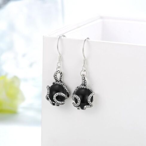 Octopus Earrings 925 Sterling Silver Moonstone/Obsidian/Turquoise/Moss Agate Octopus Earrings Tentacle Jewelry Ocean Gift for Women Girl in Kuwait