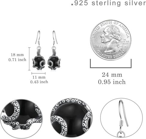 Octopus Earrings 925 Sterling Silver Moonstone/Obsidian/Turquoise/Moss Agate Octopus Earrings Tentacle Jewelry Ocean Gift for Women Girl in Kuwait