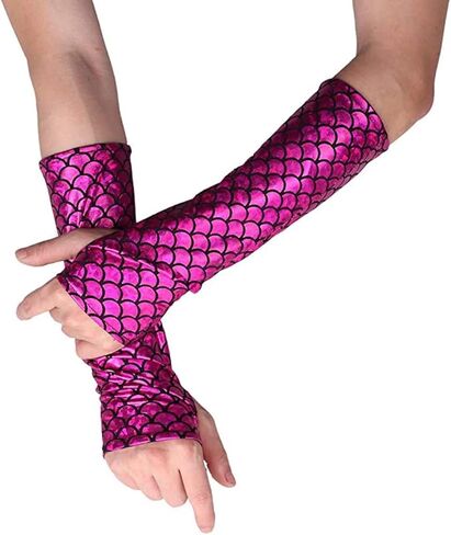 Seven & Nine Service Ladies Shimmery Mermaid Gloves Fish Scale Fingerless Gloves Elbow Length Halloween Carnival Masquerade in Saudi Arabia