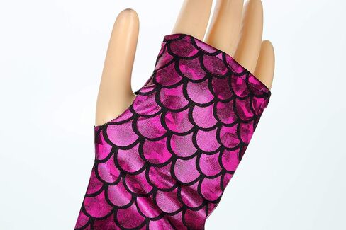 Seven & Nine Service Ladies Shimmery Mermaid Gloves Fish Scale Fingerless Gloves Elbow Length Halloween Carnival Masquerade in Saudi Arabia