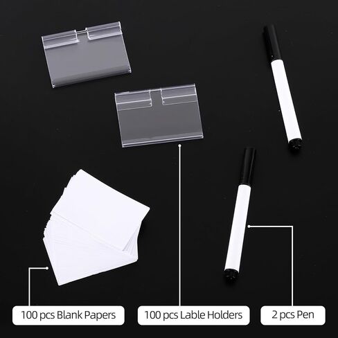 100 قطعة من مشابك ملصقات سلة التخزين البلاستيكية، مقاس 2.36 × 1.57 بوصة، مشبك ملصقات السلة، 100 إدراج ملصق مع 2 علامات طباشير سوداء لصناديق القماش، مكعبات تخزين، رف سلكي in Kuwait