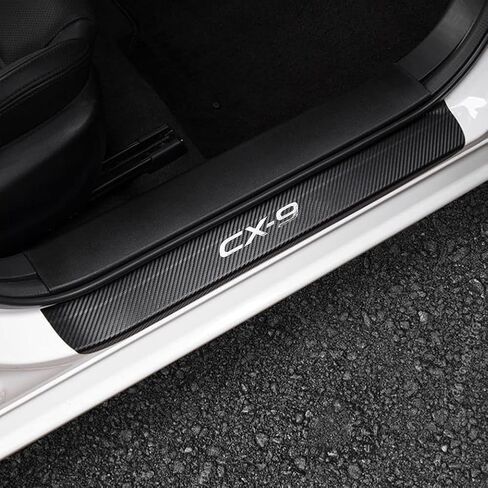 LEXLEY لمازدا 2016-2024 CX9 CX-9 ألياف الكربون نمط الجلود عتبة الباب حامي مكافحة القذرة لوحة جرجر غطاء حماية سيلز حامي تقليم، ترحيب دواسة حماية 4 قطع - فضي in Saudi Arabia