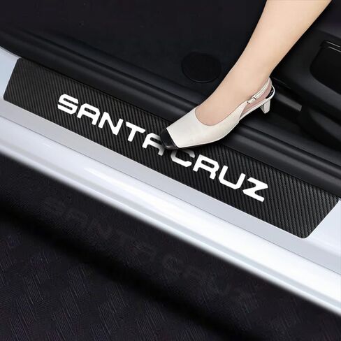 4 قطع واقي عتبة باب السيارة متوافق مع ملحقات سيارة Hyundai Santa Cruz من ألياف الكربون المصنوعة من الجلد المزخرف لعتبة باب السيارة ملصق مضاد للأوساخ وغطاء حماية عتبة (أبيض) in Saudi Arabia