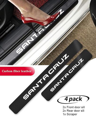 4 قطع واقي عتبة باب السيارة متوافق مع ملحقات سيارة Hyundai Santa Cruz من ألياف الكربون المصنوعة من الجلد المزخرف لعتبة باب السيارة ملصق مضاد للأوساخ وغطاء حماية عتبة (أبيض) in Saudi Arabia