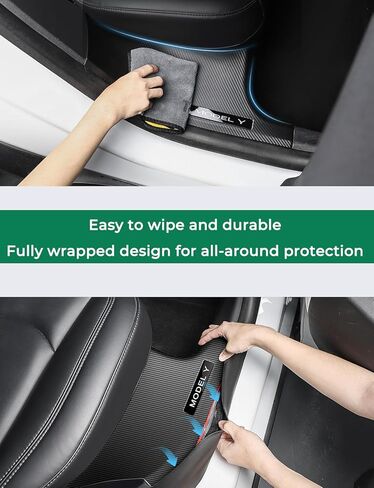 BMZX for Tesla Model Y 2021 2022 2023 2024(5 Seater) Door Sill Protector(2 PCS Rear Door Sills) Carbon Fiber Door Sill Scuff Plate Edge Guard(Not fit Model Y 7 Seater) in Kuwait