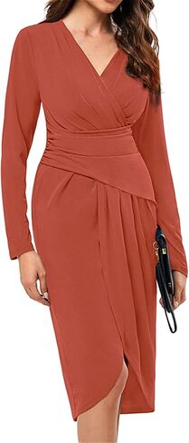 فساتين JASAMBAC النسائية Bodycon 2024 ملابس ملفوفة برقبة على شكل V للعمل كاجوال لحفلات الكوكتيل والكنيسة فستان مكتب احترافي in Saudi Arabia
