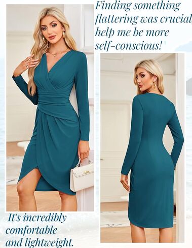 فساتين JASAMBAC النسائية Bodycon 2024 ملابس ملفوفة برقبة على شكل V للعمل كاجوال لحفلات الكوكتيل والكنيسة فستان مكتب احترافي in Kuwait