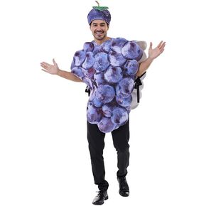 EraSpooky Adult Purple Grapes Bunch Costume with Hat, Funny Food Party Halloween Suit