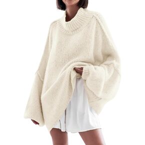 Saodimallsu Womens Oversized Sweaters Mock Neck Batwing Long Sleeve 2024 Fall Trendy Ribbed Knit Casual Tunic Sweater