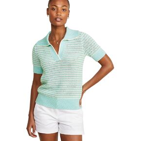 vineyard vines Women's Open-Stitch Short-Sleeve Polo Sweater