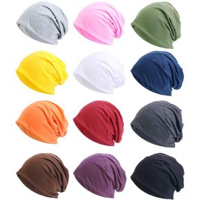 12 Pieces Unisex Beanie Hats for Men Women Slouchy Beanie Hip-Hop Caps Lighweight Soft Skull Caps for Chemo Sleep