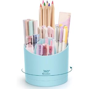Desk Organizer,360 Degree Rotating Pen Holder for Desk,Nordic Style Pencil Organizer Cup,Modern Office Desk Accessories with 7 Slots Caddy for Desktop,School,Home,Cosmetics(White)