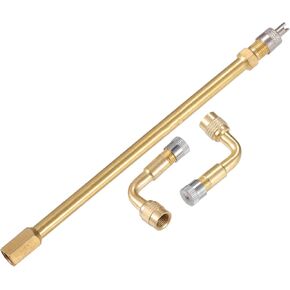 X AUTOHAUX 1 Set Tire Valve Extension 4.72" Tire Inflator Valve Adaptor with 2pcs Brass 90 Degree Tire Valve Stem Extension Brass Adaptor