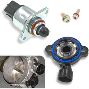 2 PCS Car Control Valve Sensor Kit, 2.11" x 2.06" Throttle Position Sensor + 2.16" x 2.64" Four-pin Idle Control Valve, OEM No. 17113625 17113598, for Chevrolet Buick (Silver & Black)
