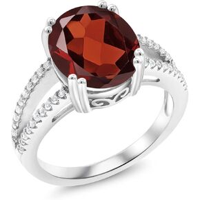 Gem Stone King 925 Sterling Silver Red Garnet Ring For Women (6.08 Cttw, Oval 12X10MM, Gemstone January Birthstone, Available In Size 5, 6, 7, 8, 9)