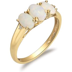 Gin and Grace 10K Yellow Gold Natural Ethiopian Opal Ring with Diamonds for women | Ethically, authentically & organically sourced (Oval) shaped opal hand-crafted jewelry for her | Opal Ring for women