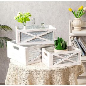 مجموعة من 3 صناديق خشبية متداخلة، صناديق حاويات تخزين خشبية ريفية بمقابض مقصوصة، سلال خشبية مزخرفة للعرض، باب الحظيرة (رمادي) in Kuwait