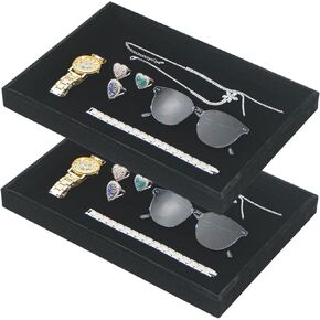 Byken 2 Pcs Stackable Jewelry Organizer Trays for Drawer,Blank Grid Jewelry Display Tray for Selling,Bedside Desktop Storage Dish for Girls (Black) in Kuwait