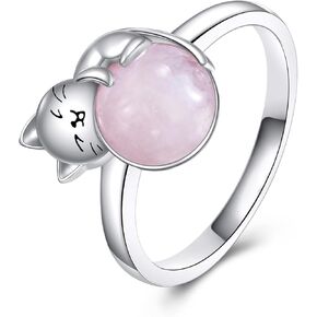 Cat Rose Quartz Ring Sterling Silver Cat Ring 7Inch Rose Quartz Ring Jewelry Cat Lovers Gift for Women