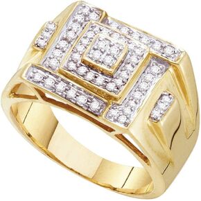 Sonia Jewels 10K Yellow Two Tone Gold Round Diamond Mens Fashion Ring - Channel Setting (1/2 cttw.)