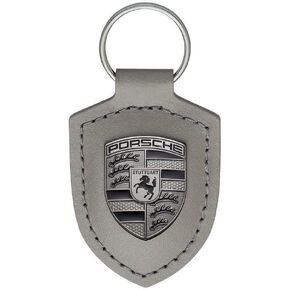 Porsche Leather Turbonite Gunmetal Key Ring, Grey