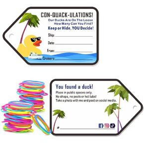Duck Tags, Cruising Rubber Duck Tag, Ducking Game Cards, 35 Pack, 2.2 x 3.5 Inches, with Hole and Rubber Bands