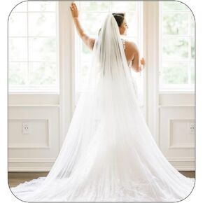 Yalice Simple Cathedral Bridal Wedding Veil 118‘’ Long 1 Tier/1T Veils for Brides Classic Cut Edge Soft Tulle Veil with Comb