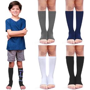 4 Pairs Kids Open Toe Compression Socks 15-20 mmHg Children Knee Length Compression Socks Support Graduated Compression Sleeve