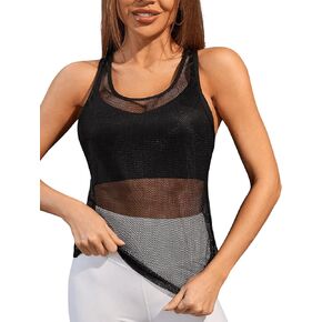 SweatyRocks Women's See Through Racerback Sleeveless Crewneck Mesh Sports Tank Top