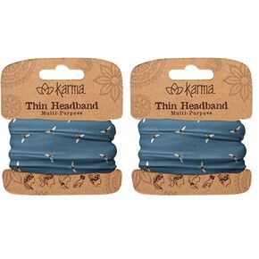 Karma Multi Bee Headband for Women - Thin - Fabric Headband and Stretchy Hair Scarf - Blue (Pack of 2)