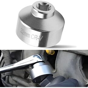 1 PC Automobile Oil Grid Wrench, 32MM Steel Hexagon Fillet High Torque Single Head Filter Socket Wrench Repair Accessory, Compatible with Most Models (Silver)