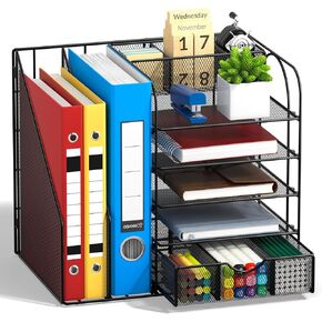 منظمات المكتب وملحقاتها - لوازم مكتبية لتنظيم المكتب من 5 طبقات مع حامل ملفات، وأدراج منزلقة وحامل أقلام، ومنظم ملفات سطح المكتب وتخزين للمكتب والمدرسة والمنزل in Kuwait