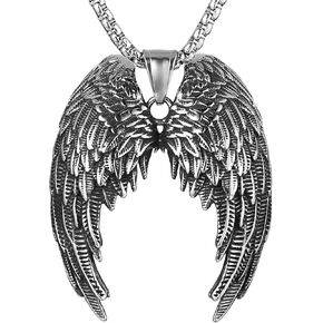 HZMAN Angel Wing Necklace for Men Women Stainless Steel Gothic Punk Angel Wing Cross/Angel Pendant Faith Amulet Jewelry Gift