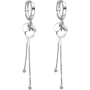 SLUYNZ 925 Sterling Silver Disc Dangle Earrings Hoop for Women Coin Hoop Earrings Tassel
