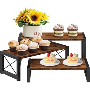 3 Tier Cupcake Stand & Wood Display Risers, Dessert Stands for Cup Cake or Food, Riser Display Stand for Perfume Makeup Dolls Collectibles, Tiered Shelf Organizer for Market Retail Vendors