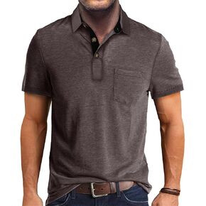 Men’s Athletic Short Sleeve Polo Shirts Casual Moisture Wicking Golf Shirts Buttons Collared Solid T Shirts with Pocket