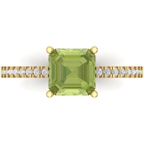 Clara Pucci 1.63ct Asscher Cut Solitaire with Accent Genuine Natural Pure Green Peridot designer Modern Statement Ring 14k Yellow Gold