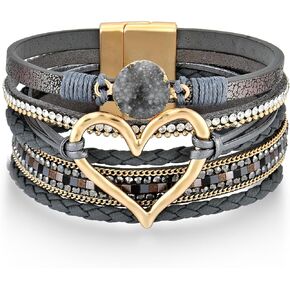 Leather Wrap Bracelets Crystal Bracelets Trendy Layered Bracelet for Women Stackable Heart Bracelet Jewelry Birthday Christmas