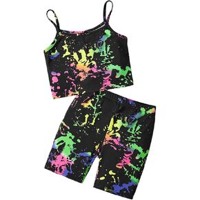 Milumia Girl's 2 Piece Tie Dye Outfits Spaghetti Strap Cami Top and Biker Shorts Set