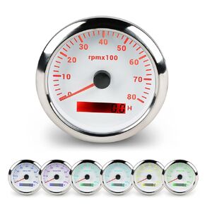 WATERWICH 85mm 3.34in Tachometers Boat Marine Car 0-8000 RPM Meter Kit 7 Colors for Auto Truck（White）