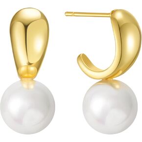 SWEETV Pearl Earrinsg for Women,Gold Plated Pearl Drop Dangle Earrings,Pearl Ear Jacket Earrings, Dainty Pearl Front Back Stud Earrings for Women, Birthday Gift for Her