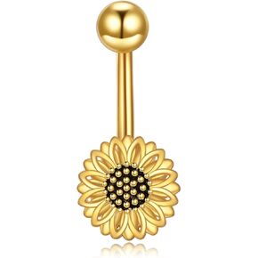 CRMAD Sterling Silver Daisy/Sunflower/Evil Eye/Butterfly/Cherry/Turquoise/Ballerina Belly Button Rings Flower Piercing Jewelry for Women Hypoallergenic (daisy)