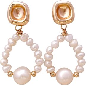 pearl hoop earrings Freshwater white baroque pearl Stud big drop dangle Earrings for Women lady 14K Gold plated Jewelry wedding Gift