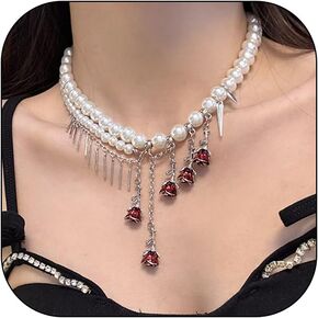 Bloody Pearl Necklace for Women Halloween Vampire Costume Dripping Blood Necklace Vampire Necklace Jewelry Halloween Party Costume for Women Victorian Dress