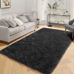 Black Area Rugs for Bedroom Living Room, 4x6 Large Fluffy Fuzzy Furry Shag Floor Carpet, Super Soft Alfombras para Salas Bedside Rug, Anti Slip Fur Rug for Kids Boys Teen Room Decor Aesthetic