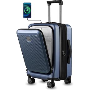 LUGGEX Carry on Luggage 22x14x9 Airline Approved, PC Hard Shell Suitcase with Front Pocket, Expandable Luggage with USB Port (Champagne, 20 Inch, 36.7L)