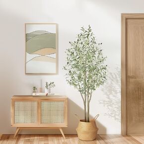 5ft Artificial Olive Trees, Faux Olive Tree Indoor with Natural Wood Trunk & Lifelike Fruits, Fake Olive Tree with White Planter for Home Balcony Office Garden Room Decor Gift, 5 Feet, 60 in