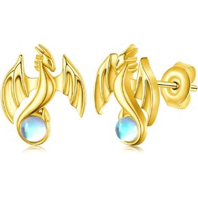 Dragon Earrings 925 Sterling Silver Moonstone Dragon Stud Earrings Dragon Gifts for Women Girls