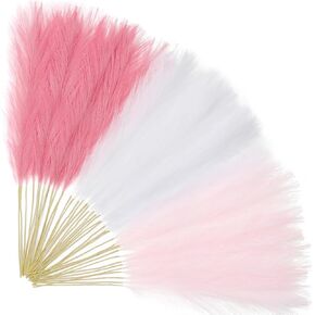 ZIFTY 40pcs Pampas Grass Pink Decor 23.6in Faux Pampas Grass Fluffy Artificial Tea Party Decorations Flower Bulrush Reed Grass for Vase Filler Farmhouse Home Wedding Decor